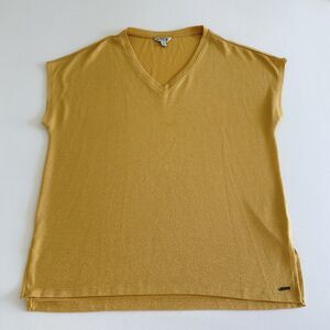 Orvis Classic Collection Sleeveless Knit Top Womens L Gold Mustard V-Neck Tunic